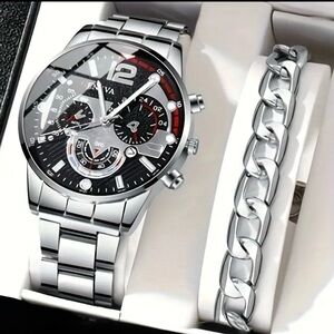 Geneva Men’s Classic Race Edition Watch + Link Bracelet Matching Set